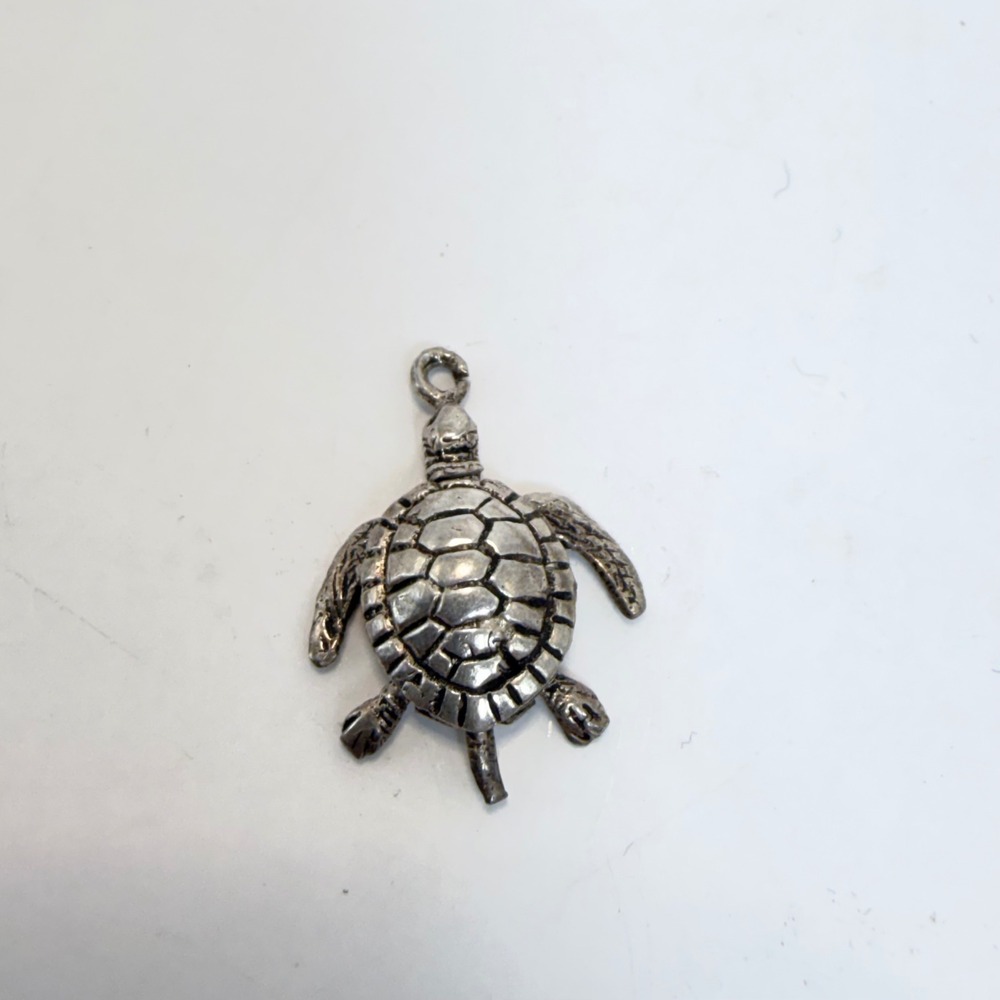 925 Sterling Silver Sea Turtle Pendant Charm Oxidized Nautical Jewelry 1‎ Inch